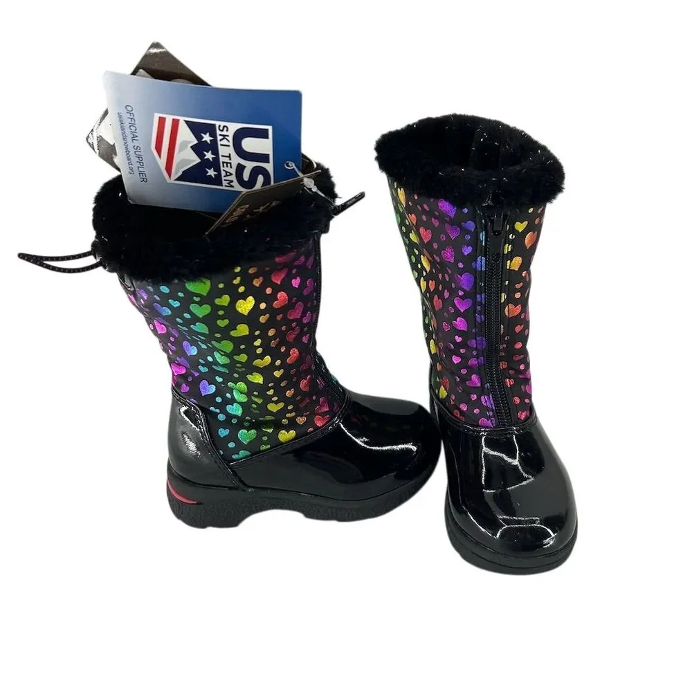Khombu Kids Waterproof Winter Boots Heart Pattern Size 7, 7M Multicolor NWT
